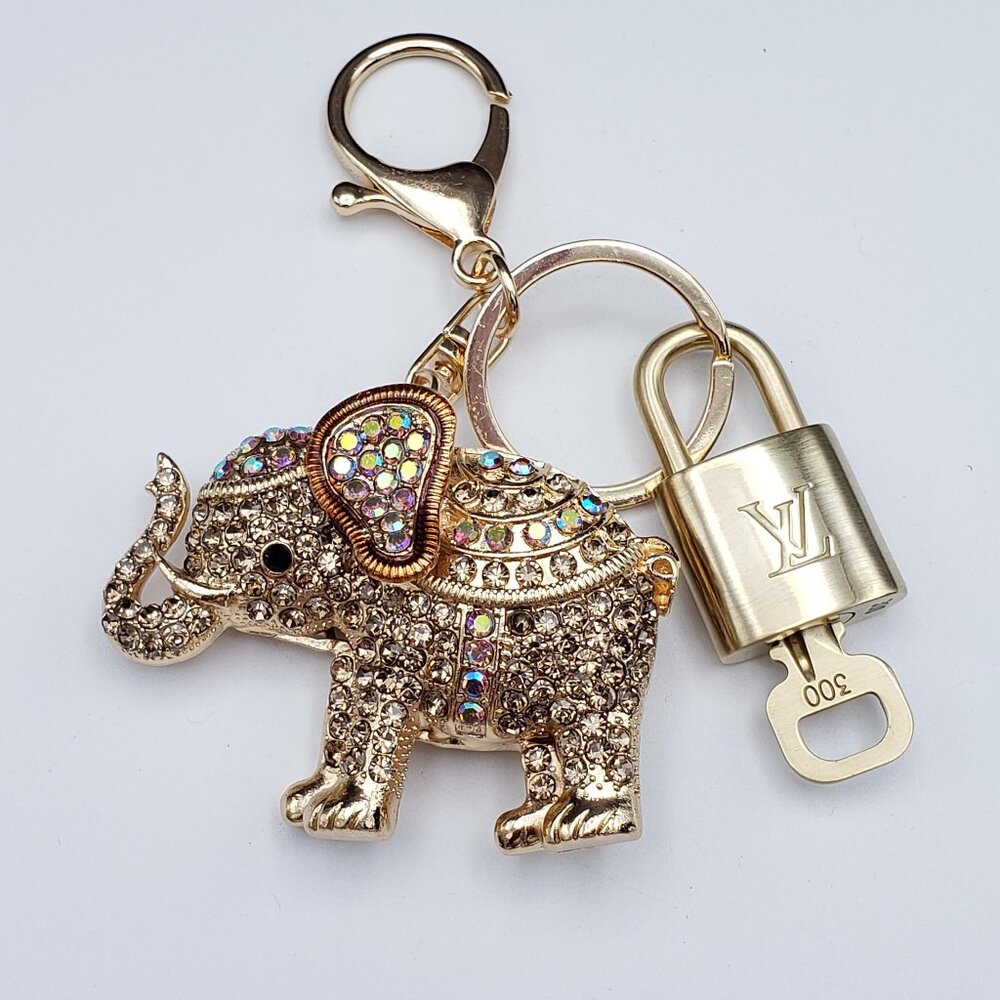 Authentic Louis Vuitton Lock & Key with Unbranded Elephant Charm, Keychain